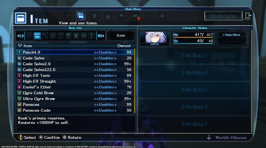 Death end re;Quest Healing Item Set